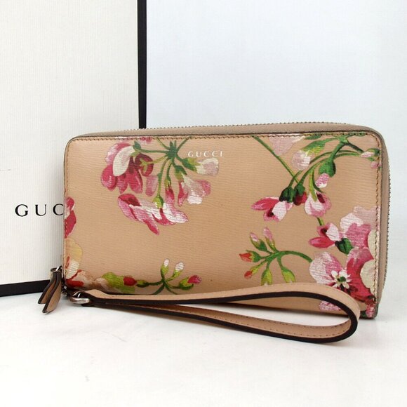 Authentic GUCCI 440109・496334・ flower zip around purse leather [Used]